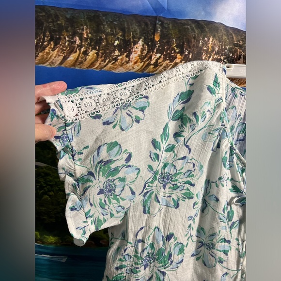 Como Vintage Gauze Lightweight Lace Ruffle Floral Top - Picture 4 of 6